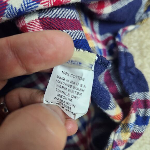 VTG Scotsman Co Flannel Shirt Mens Small Red White Blue Plaid Work USA A857 - Picture 4 of 10